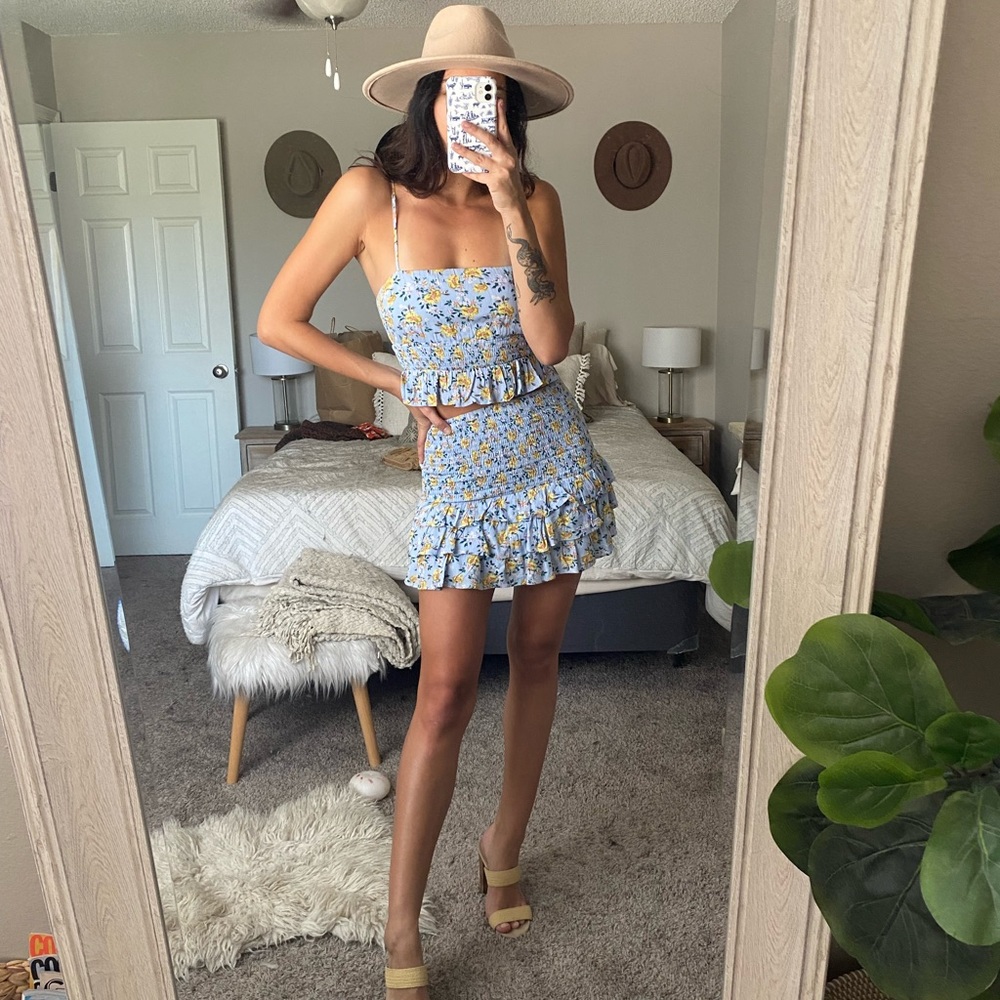 Blue Floral Smocked Matching Set